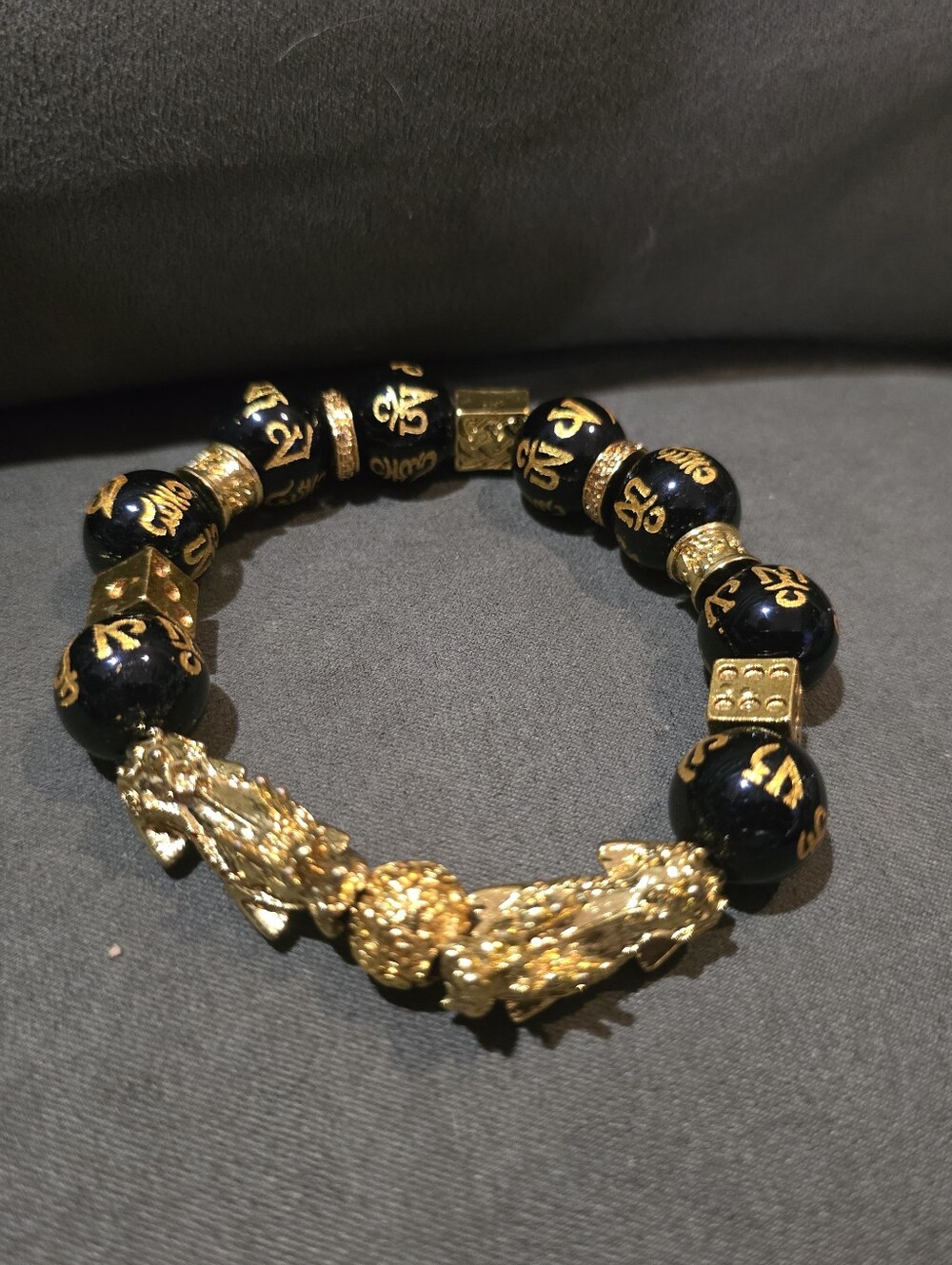 Buddha Power Feng Shui Black Obsidian Double Pixiu Wealth Bracelet